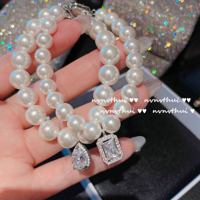 18K gold zircon pearl diamond pendant bracelet