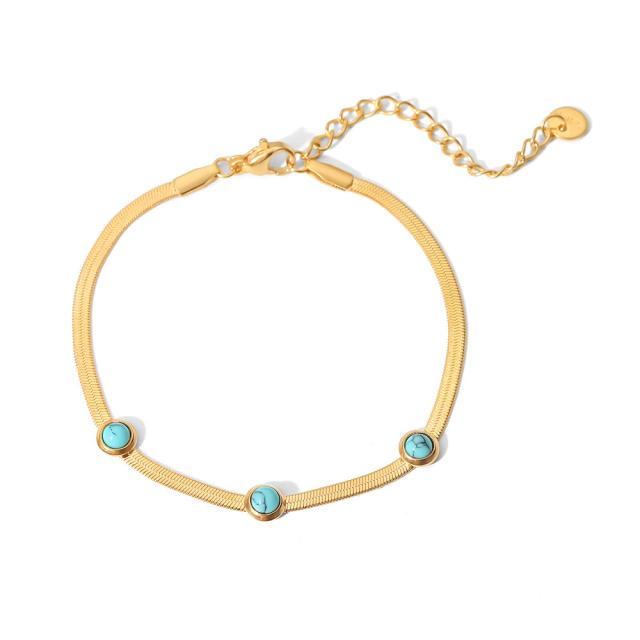 18KG stainless steel snake chain turquoise bracelet