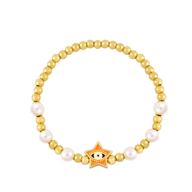 Enamel star evil eye pearl beaded bracelet