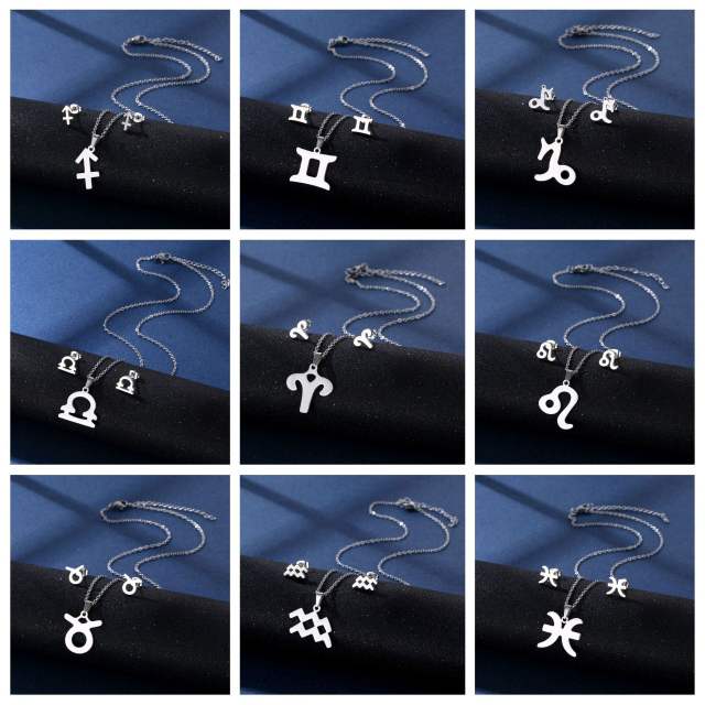 Stainless steel zodiac series necklace set