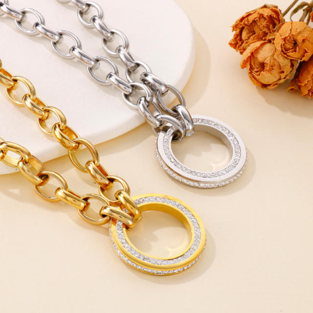 Chunky chain stainless steel ring pendant jewelry set