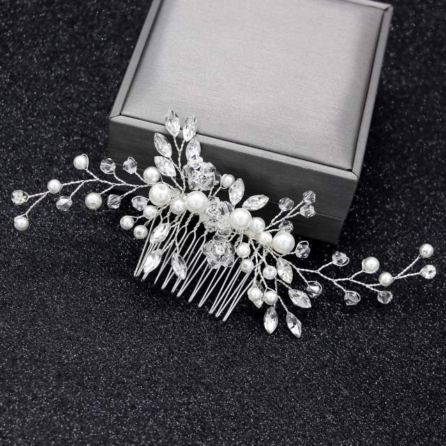 Pearl crystal beaded flower bridal hair combs