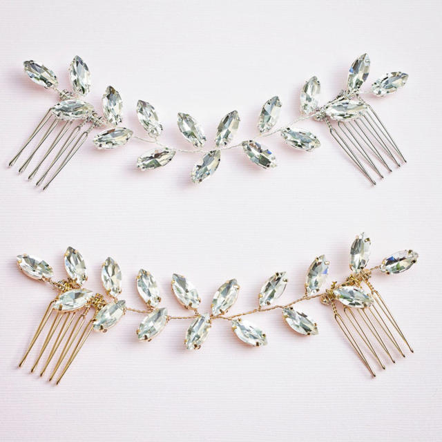 Shiny glass crystal bridal hair combs