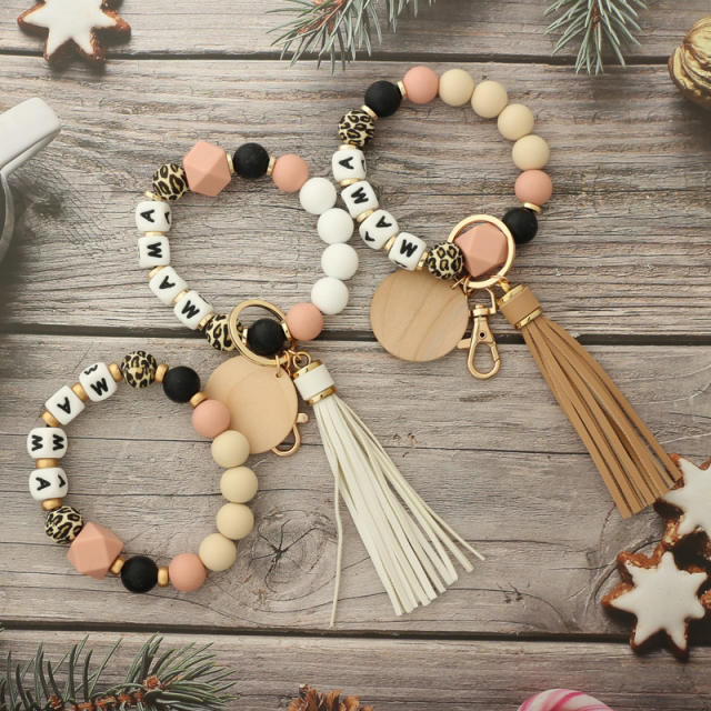 MAMA bead bracelet tassel keychain