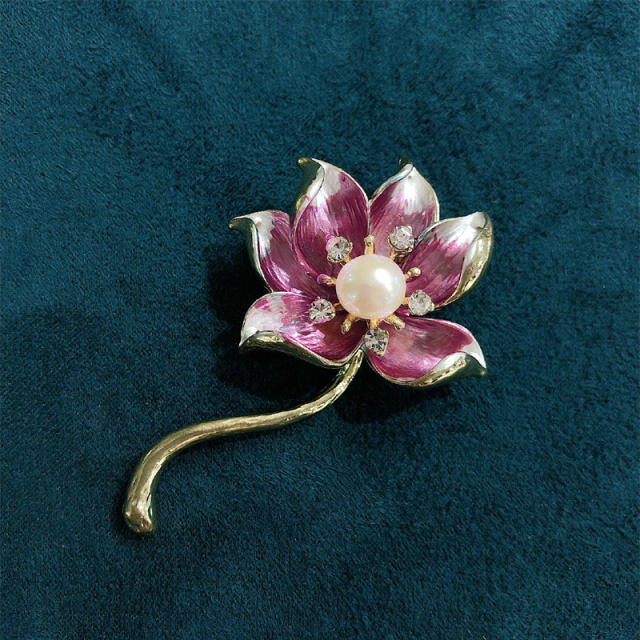 Chinese style lotus pearl brooch