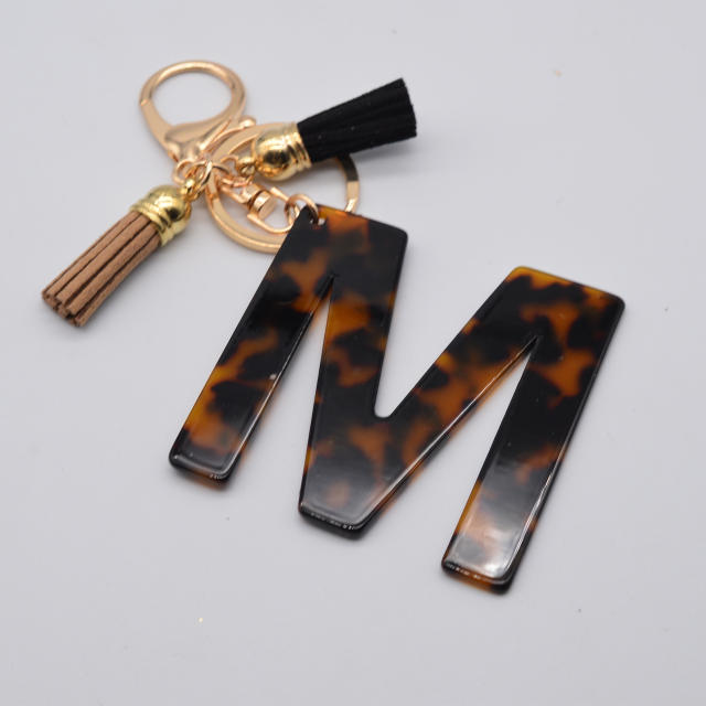 Simple tassel leopard inital letter keychain
