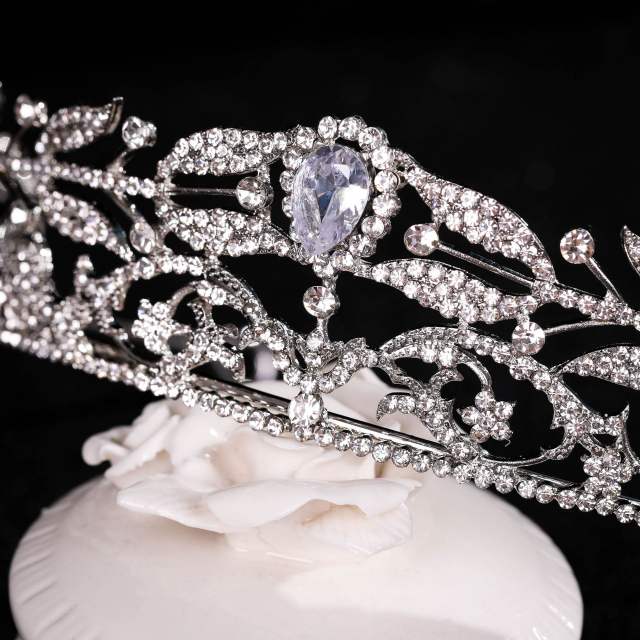 Rhinestone leaf design vintage crown for bride