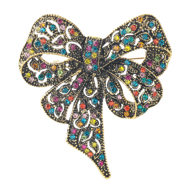 Color diamond cute bow brooch
