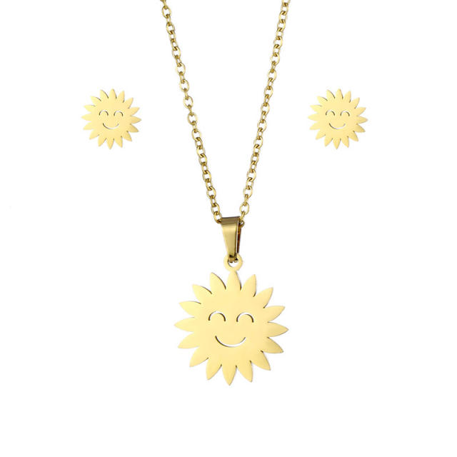 Stainless steel sun pendant necklace set
