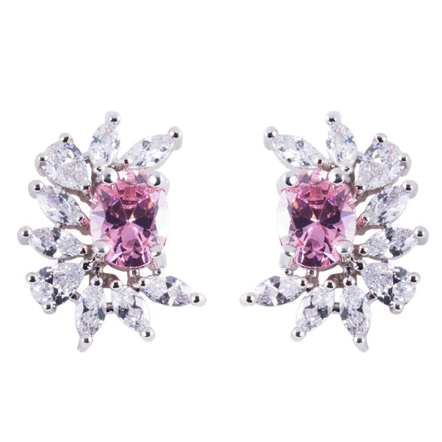 18K gold princess pink bowknot heart teardrop zircon earring ear stud ear clip necklace ring set