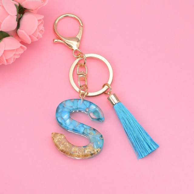 Blue tassel inital letter keychain