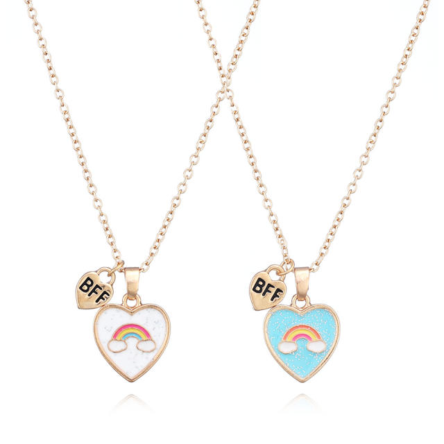 Creative rainbow heart BFF necklace set for kids