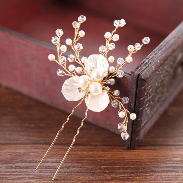 Shell flower u shape bridal hairpins