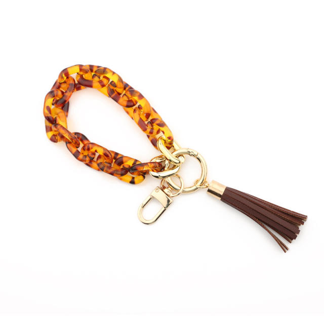 Chain link Bracelet PU leather tassel keychain