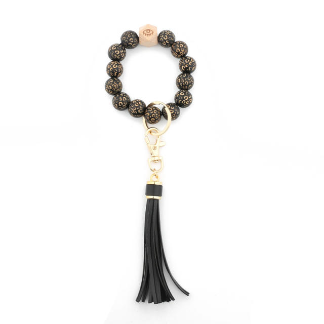 PU tassel beads bracelet keychain