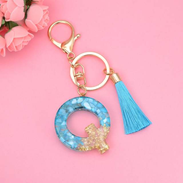 Blue tassel inital letter keychain