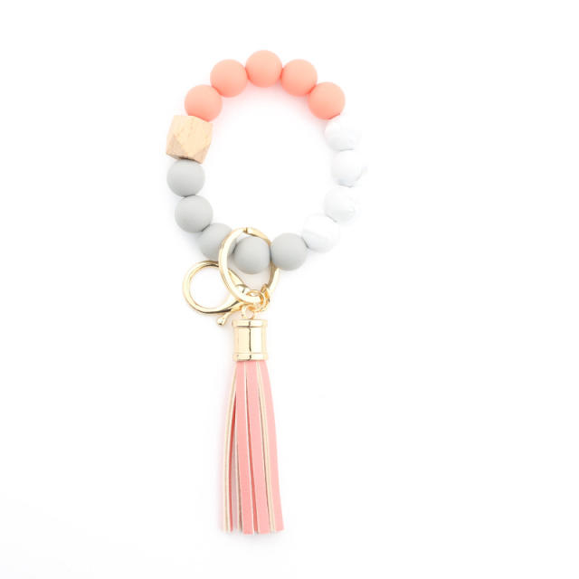 PU tassel beads bracelet keychain