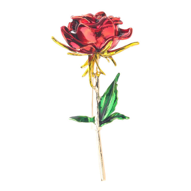 Enamel rose brooch