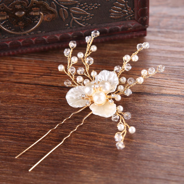 Shell flower u shape bridal hairpins