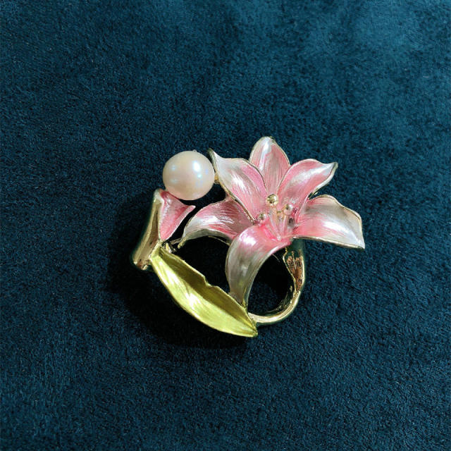 Chinese style lotus pearl brooch