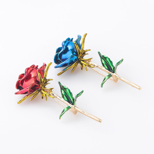 Enamel rose brooch