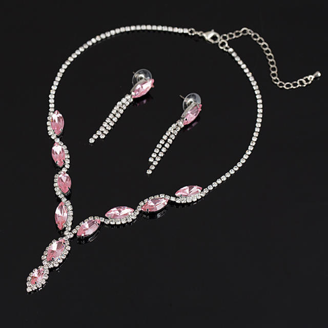 Delicate colored glass crystal bridal necklace set