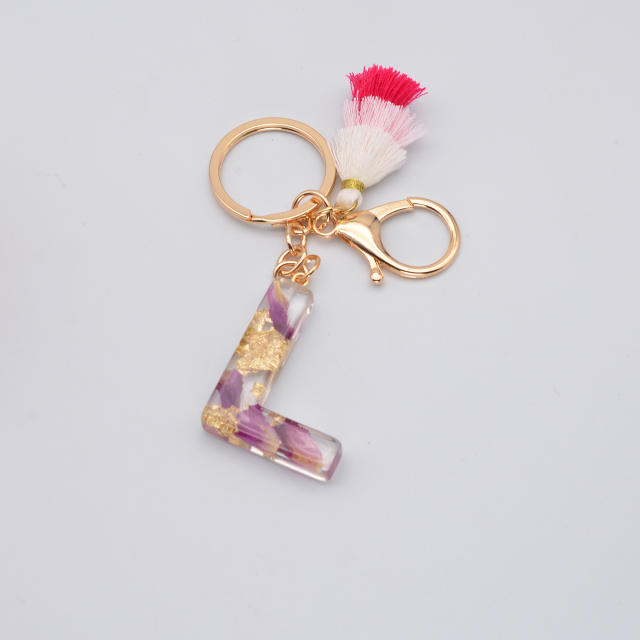 Purple rose three colors tassel inital letter keychain