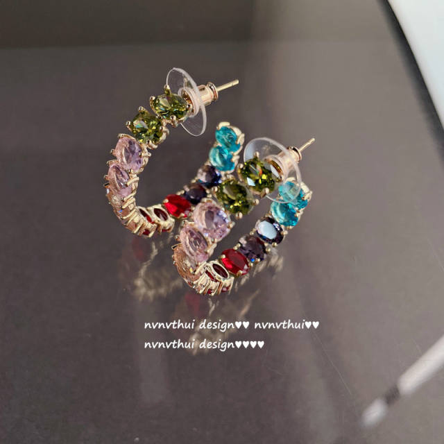 18K gold rainbow jewel tassel diamond zircon earring necklace set