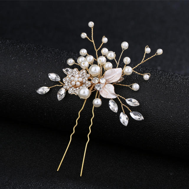 Rhinestone pearl flower U shape hairpins