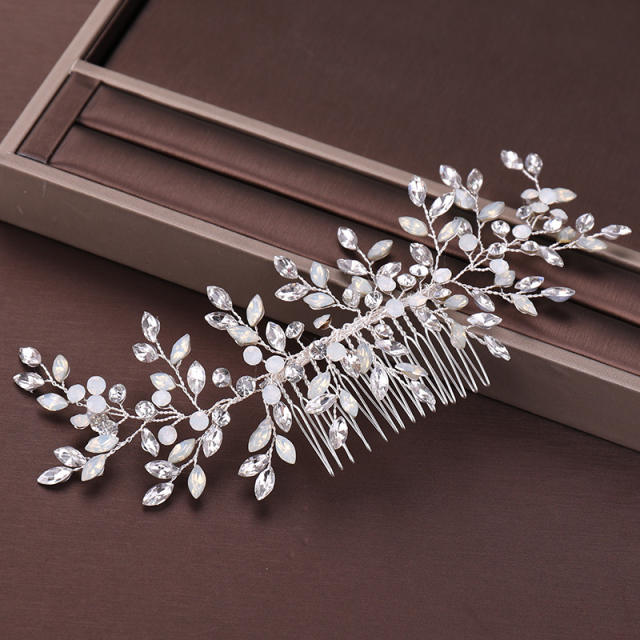 Crystal rhinestone leaf bridal hair comb