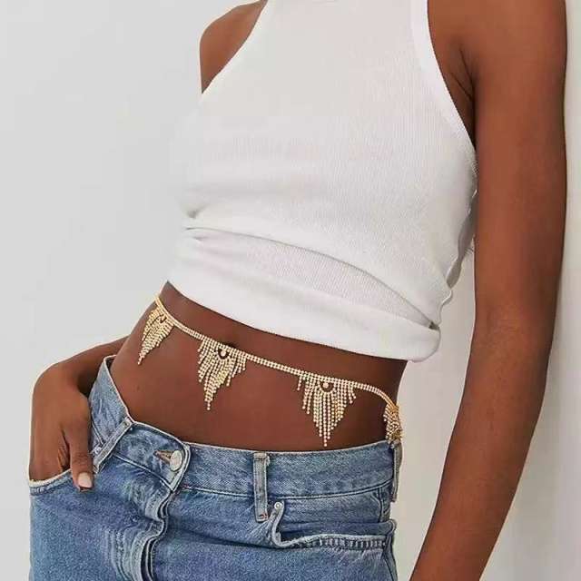 Diamond triangle tassel waist chain