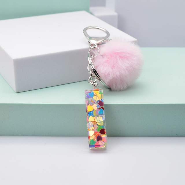 Heart sequins hairball inital letter keychain