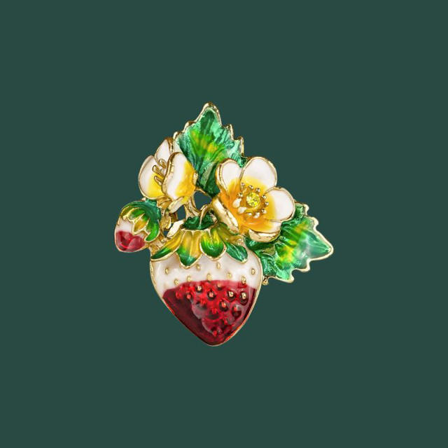 Vintage enamel strawberry brooch