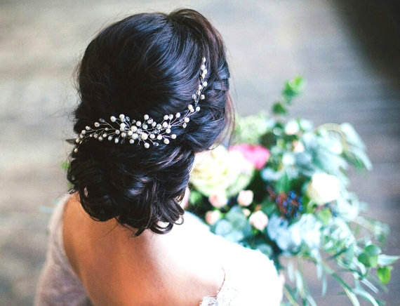 Handmade pearl crystal beads bridal hair combs