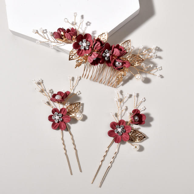 Japanese and Korean Bridal Pearl flower hair comb set