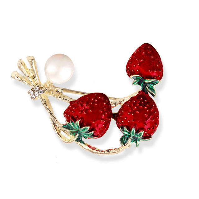 Cute strawberry enamel brooch