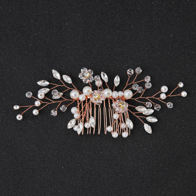 Pearl crystal beaded flower bridal hair combs