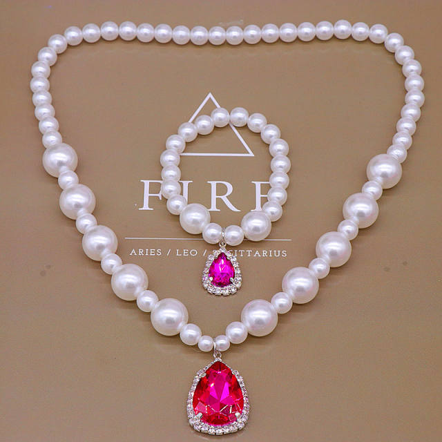 Faux pearl drop pendant jewelry set for kids