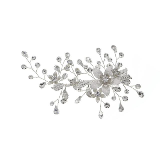 Rhinestone flower silver color bridal alligator clip