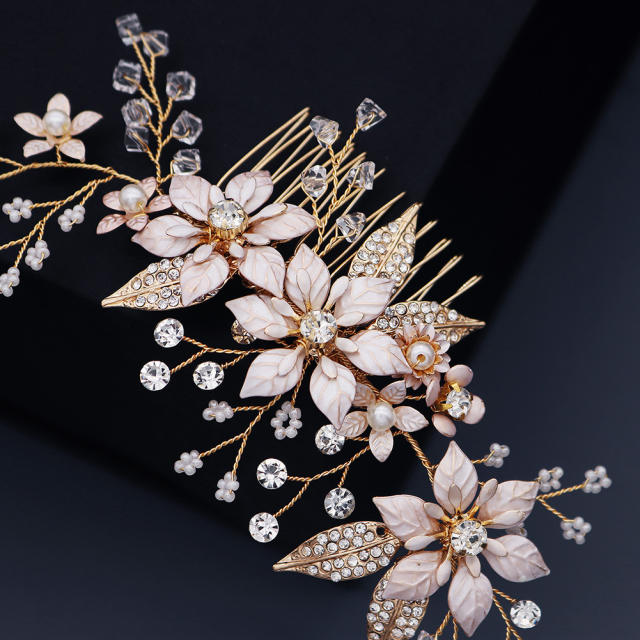 Pearl beaded flower bridal hair combs