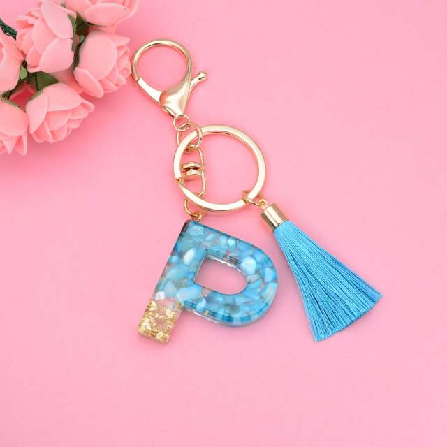 Blue tassel inital letter keychain