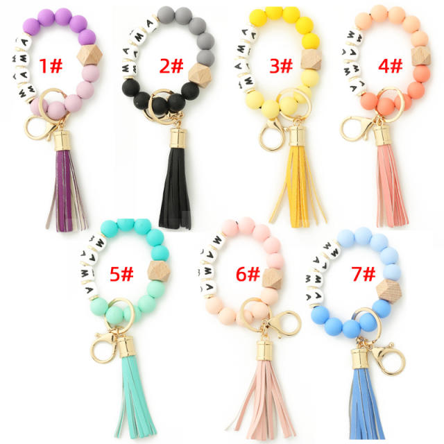 MAMA PU tassel beads bracelet keychain