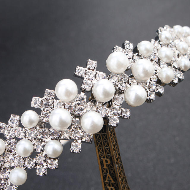 Rhinestone pearl beaded bridal headband