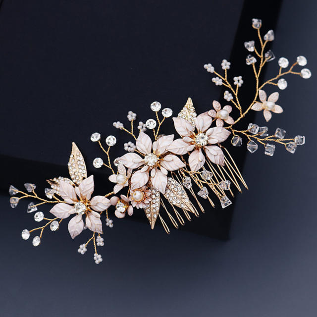 Pearl beaded flower bridal hair combs