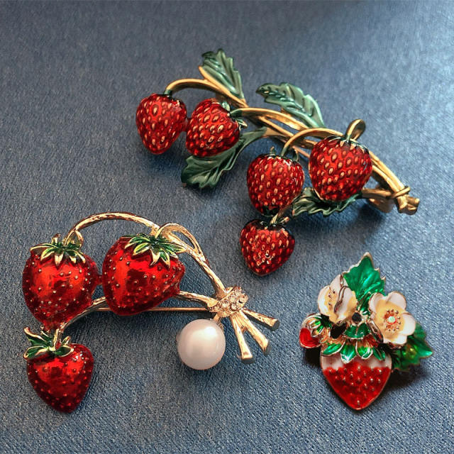 Cute strawberry enamel brooch