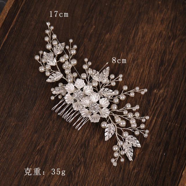 Pearl beaded flower bridal hair side combs