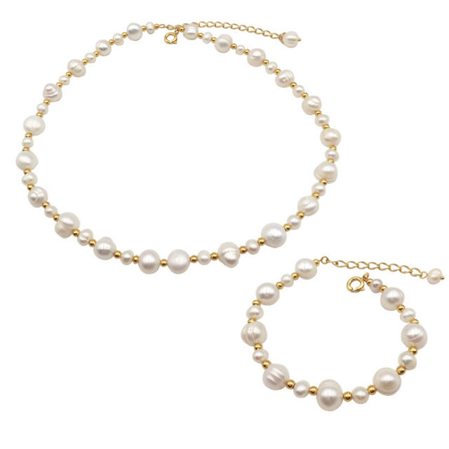 Natural pearl earrings bracelet necklace set