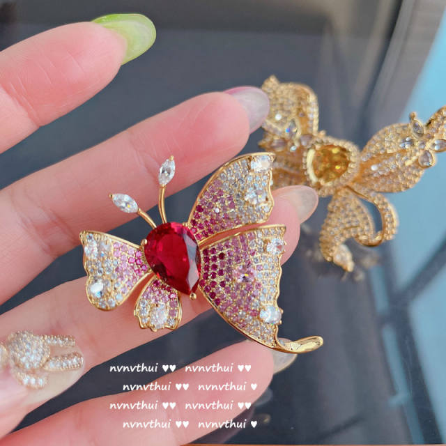 18K gold light yellow diamond bowknot oval zircon earring brooch ring necklace set