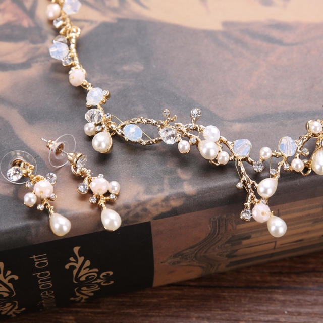 Pearl branch crown headband for bridal