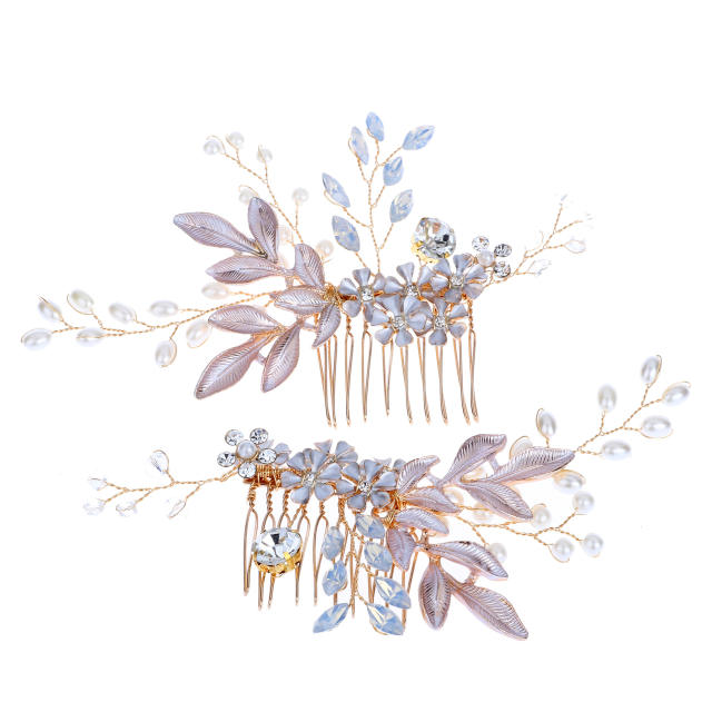 Fashion diamond flower Pearl bridal hair comb 2-piece set